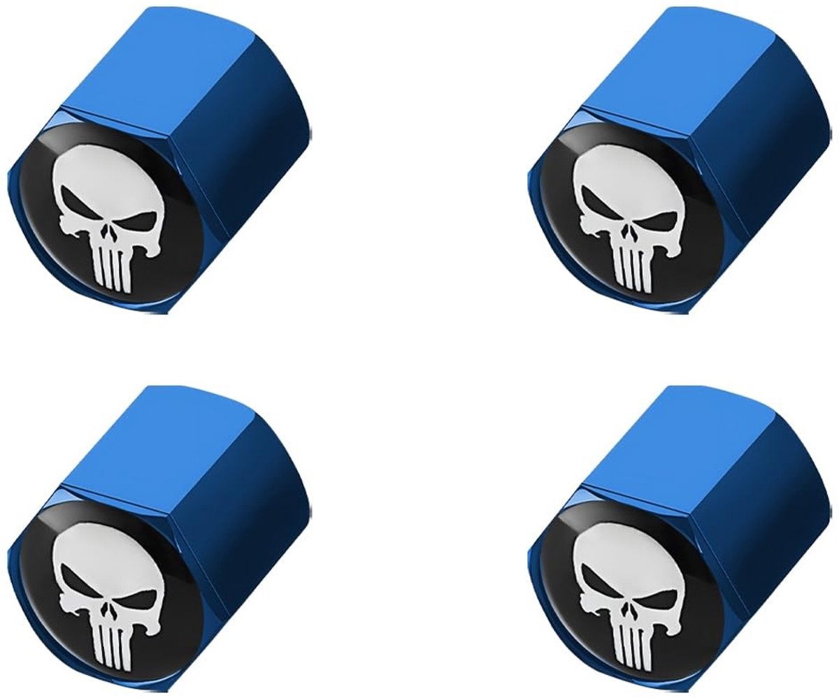 Dailygoods - Skeletbanden - Ventieldoppen - Gepersonaliseerde autoventieldoppen - Blauw - Groot zeshoek - Uniek design - Geschikt voor autobanden - Al