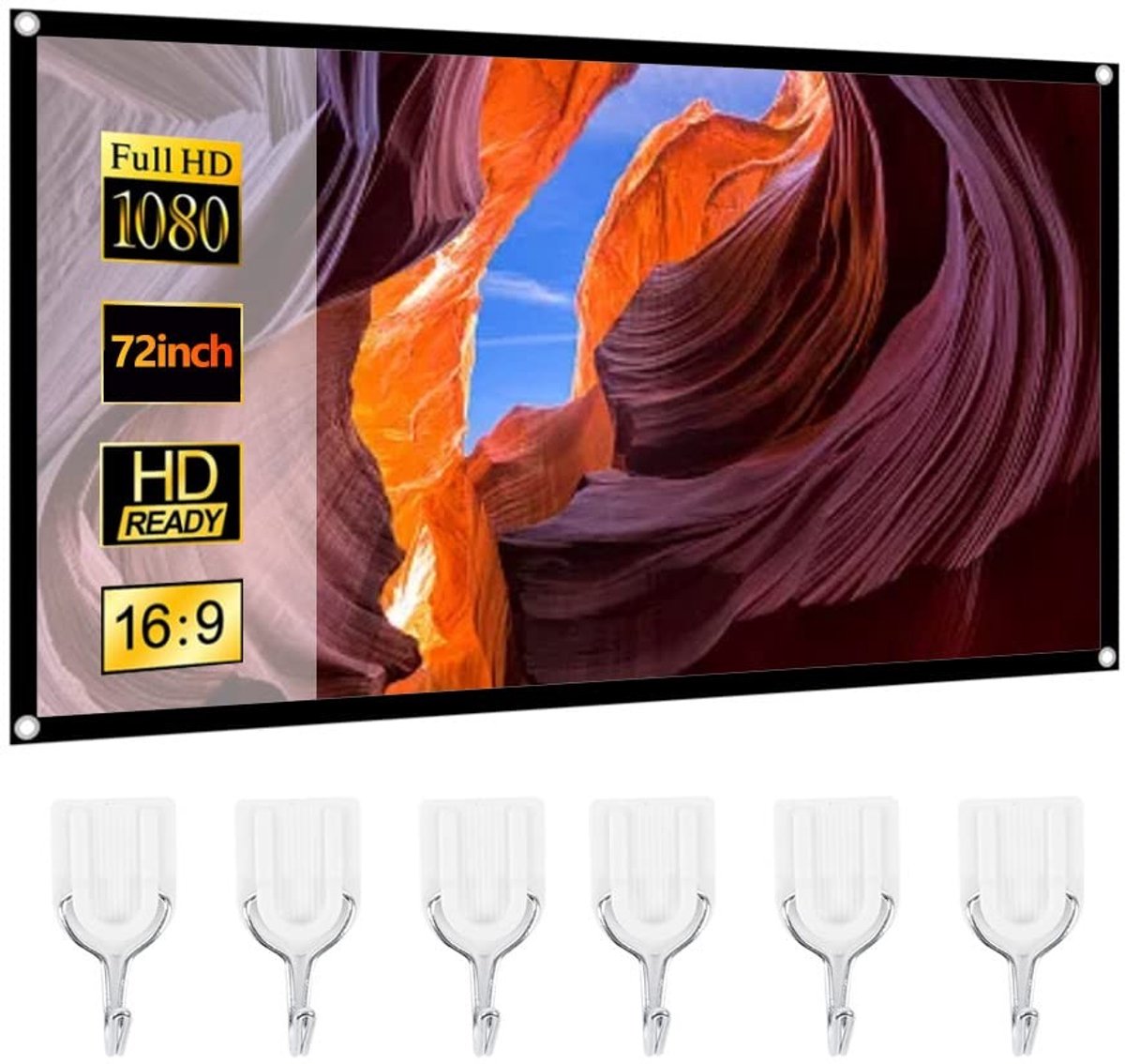 Elzusha - Draagbaar projectiescherm - 60-150 inch - Opvouwbaar en zonder crease - 16:9 formaat - Geschikt voor binnen en buiten - Polyester materiaal