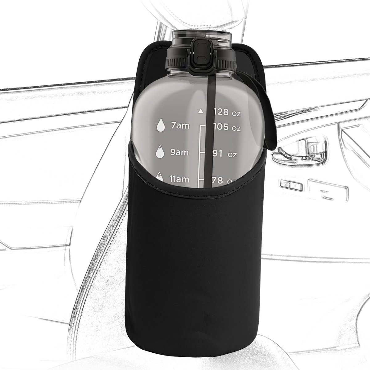 Dailygoods - Extra Grote Waterfleshouder - Autostoel Bekerhouder - Zwart - Ideaal voor Hydracy Sportflessen - Handig voor onderweg