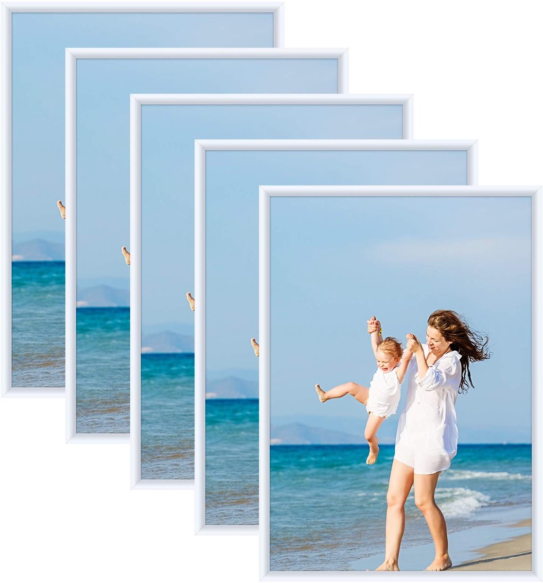 Dailygoods Fotolijst Set van 5 fotolijsten Kunststof A3 formaat Voor meerdere foto's Wit Geschikt voor decoratie