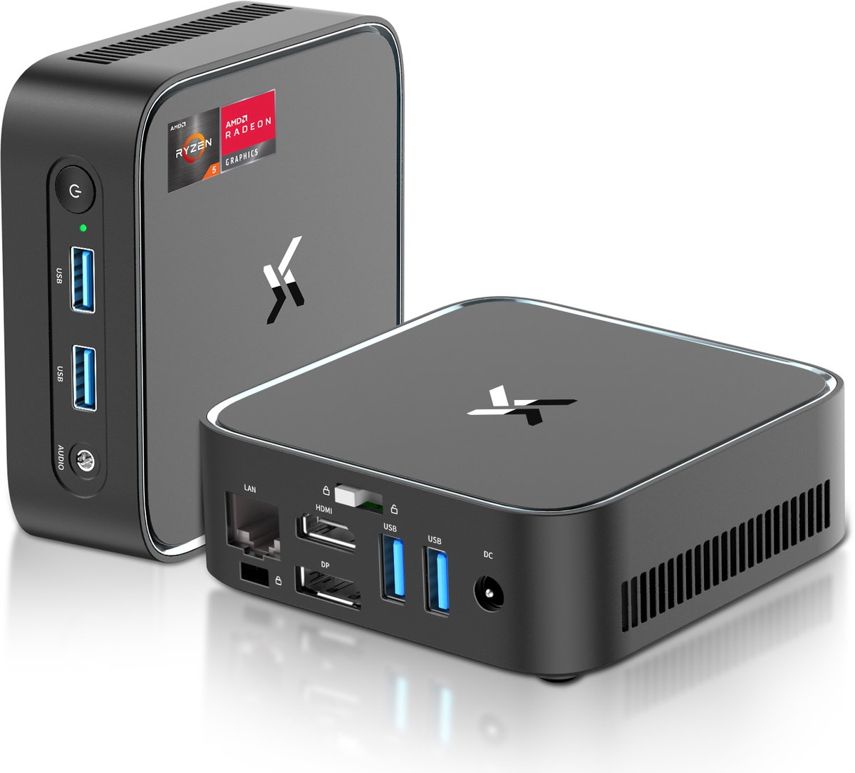 Huidun H80 Mini PC - met QWERTY toetsenbord - 16 GB DDR4 - 512 GB M.2 SSD - AMD Ryzen 5 3500U - Tot 3,7GHz - WiFi 5 - Windows 11 Pro - 4K UHD Kleine PC - Gigabit Ethernet - Zwart