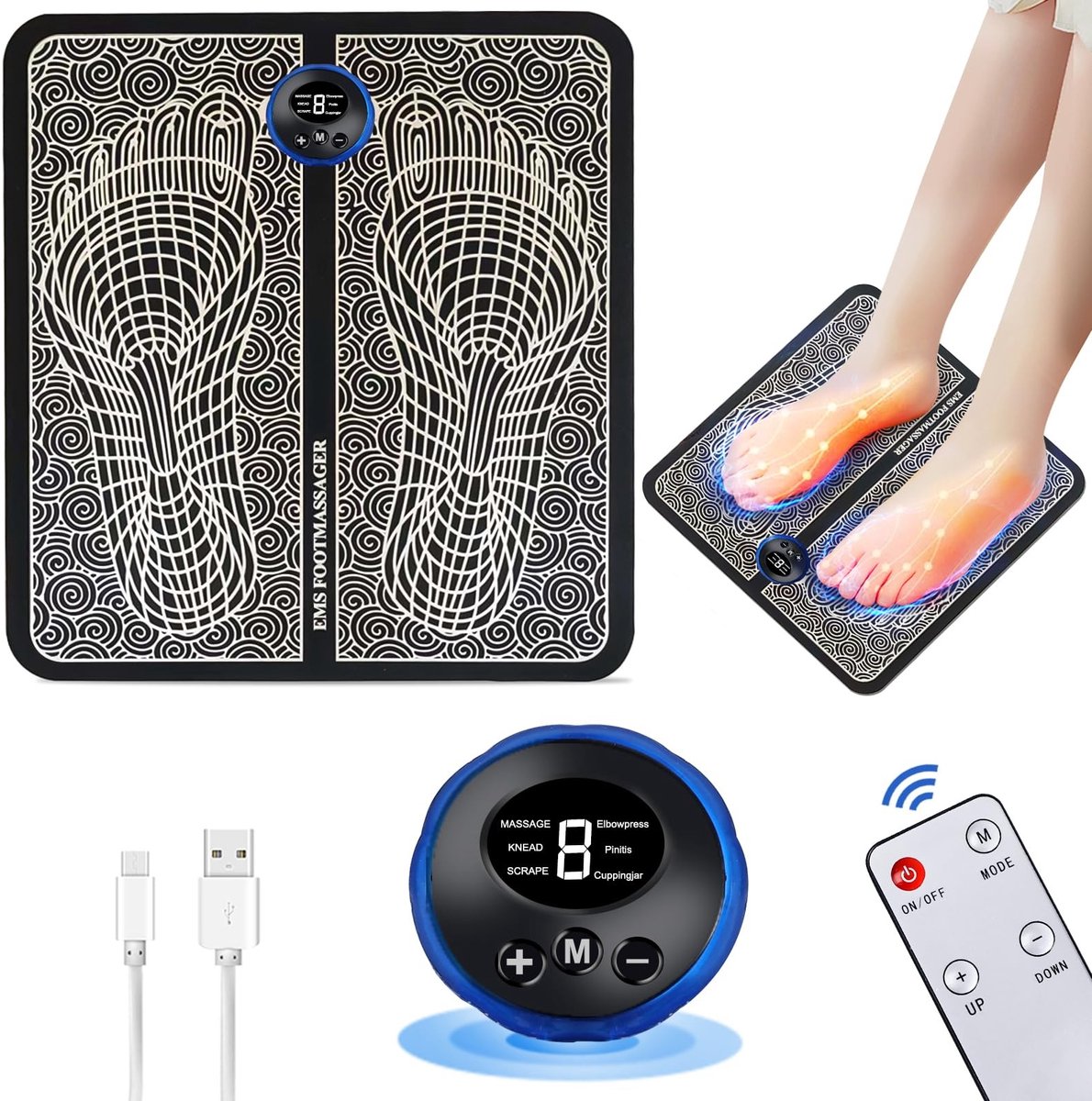 Zeynomax Voetmassageapparaat - Bloedcirculatie - Intelligente massagetechnologie - USB-voetmassageapparaat - Spierpijn verlichting - 8 modi en...