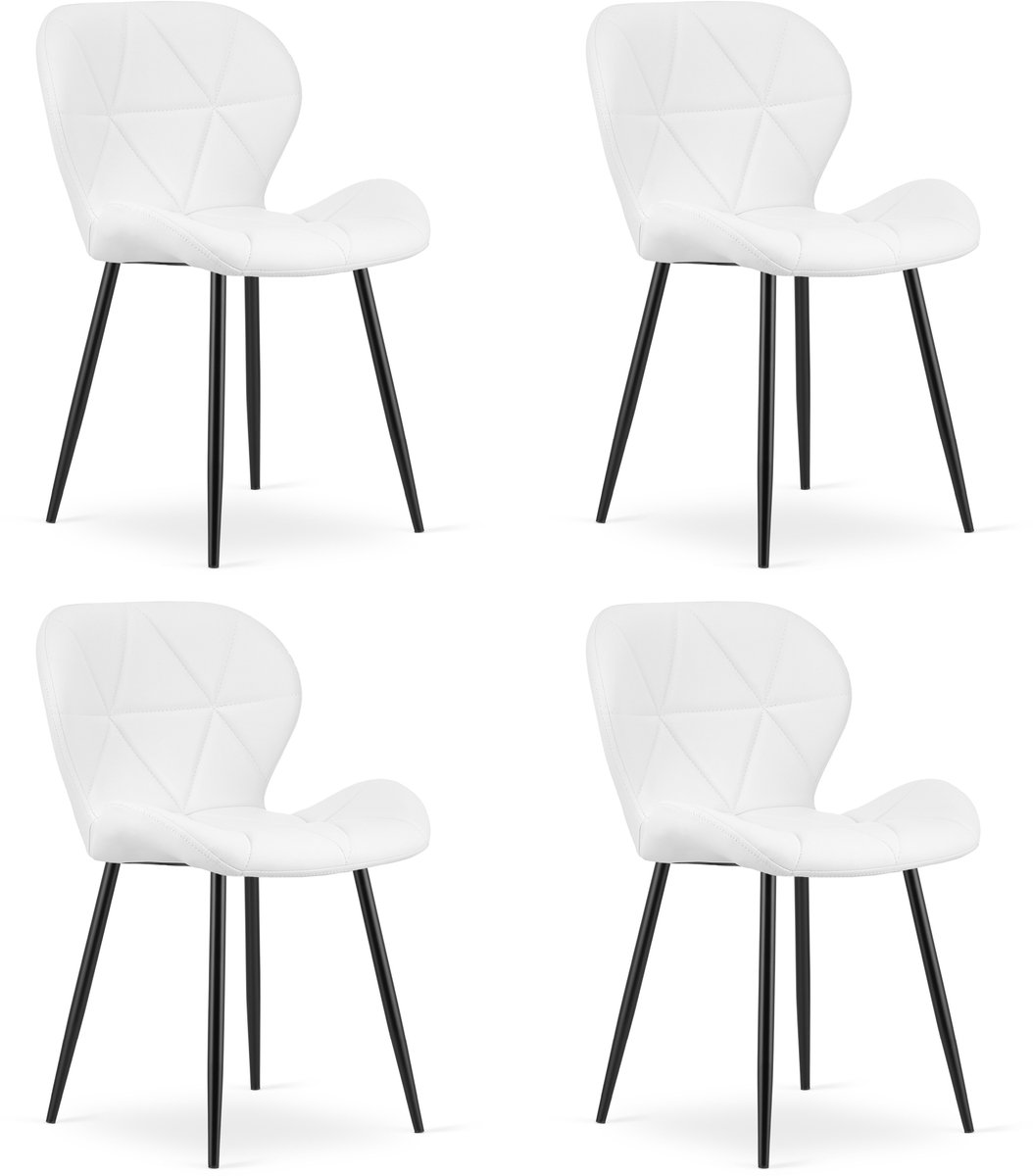 Set van 4 eetkamerstoelen MANGO - Wit kunstleer - Zwarte metalen poten - Modern design