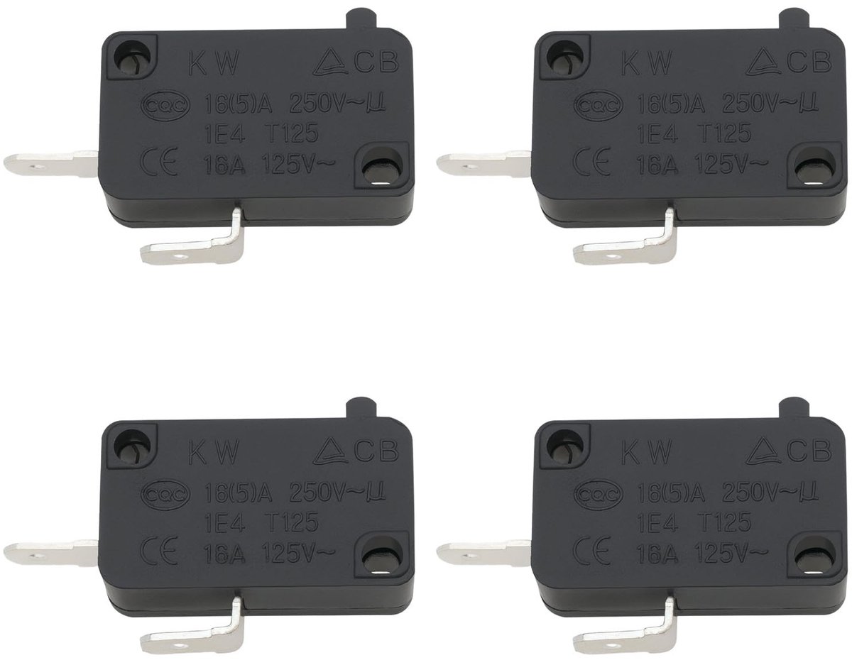 Elzusha - Micro Schakelaar - 4 Stuks - Compact formaat - 16A 250V - Hoogspanningsschakelaars - Ideaal voor Electronica - Micro Eindschakelaars