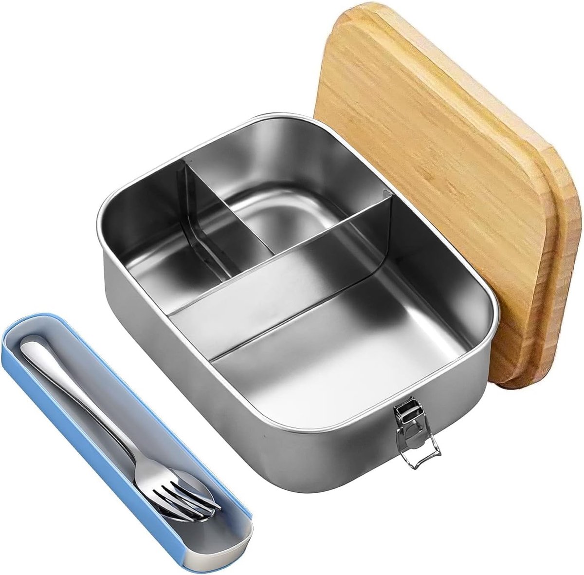 Vlemico - Bento Lunchbox - Roestvrij staal - 1200 ml - Brooddoos met 3 vakken - Duurzaam en BPA-vrij - Geschikt voor school en uitstapjes