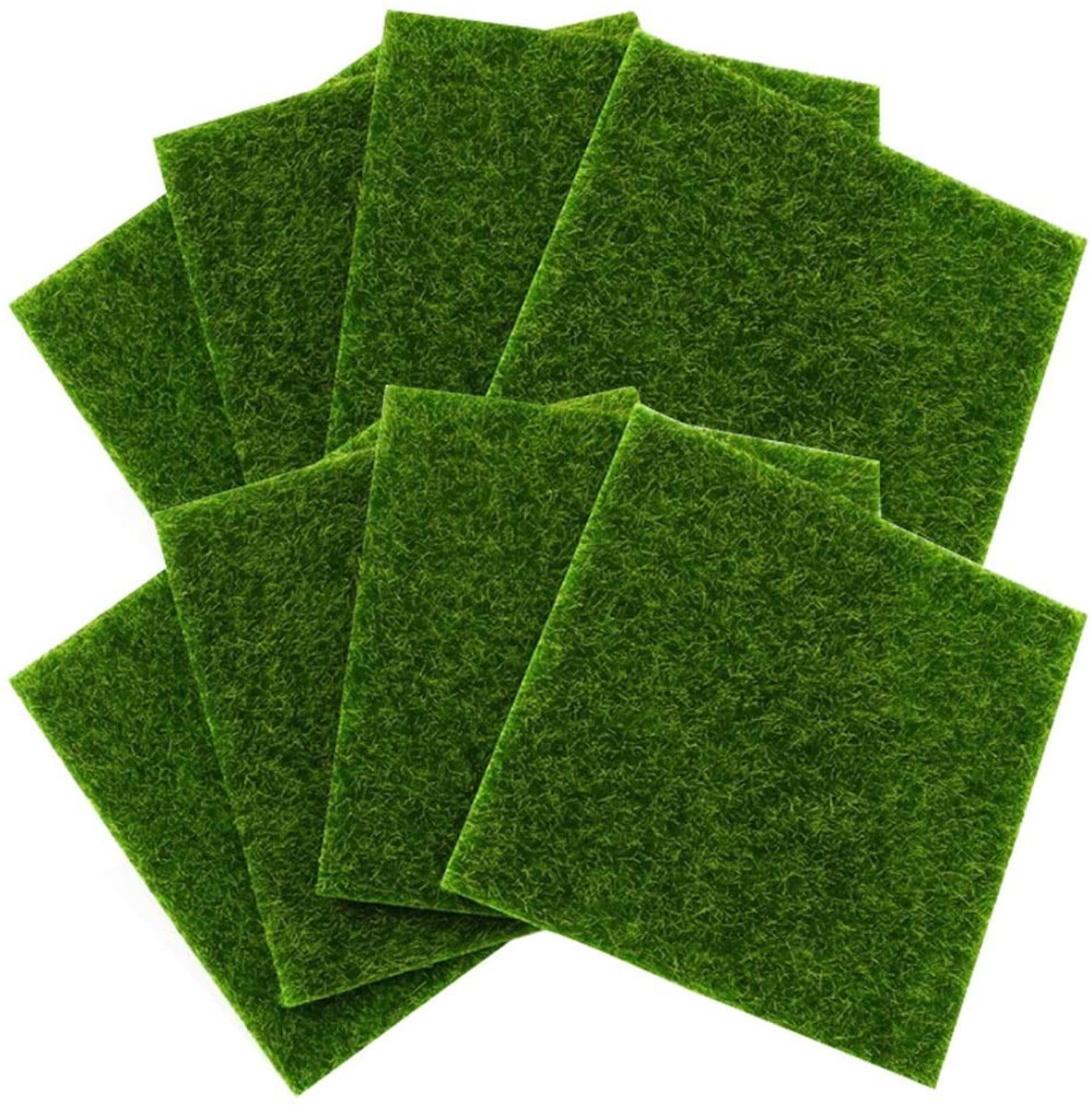Vlemico - Kunstgrasmat - Decoratieve Kunstmos - Groen - Perfect voor Miniatuurdecoratie - 8 Stuks - 15 x 15 cm