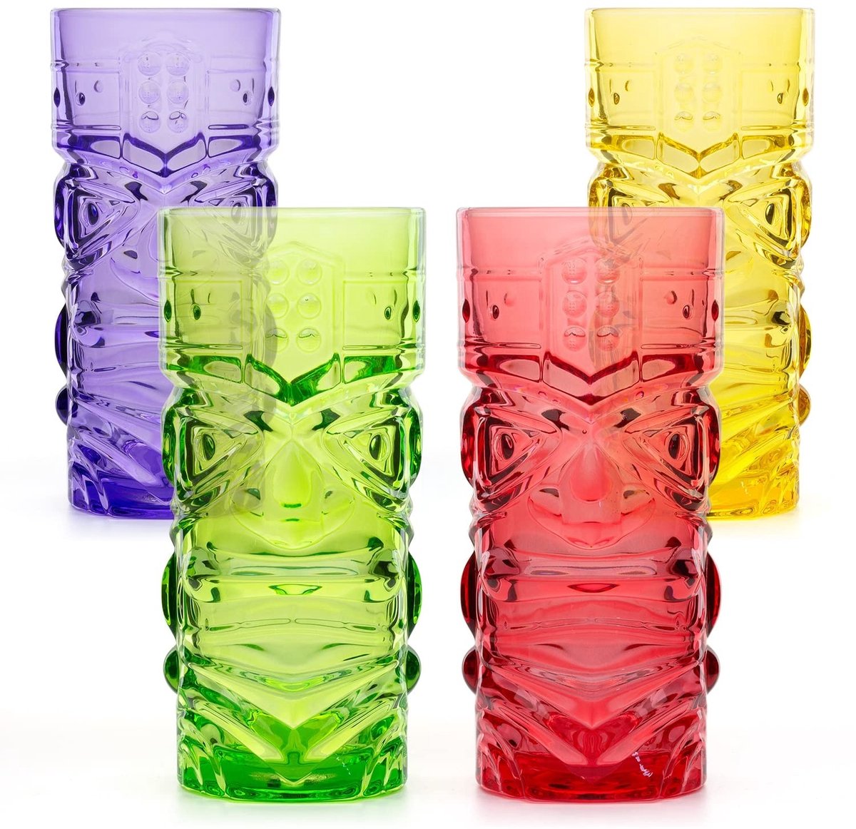By shayne - Tiki Bar Cocktailglazen - Set van 4 - Gekleurde tumblers voor tropische cocktails - 450ml - Ideaal voor themafeesten - Perfecte toevoegin.