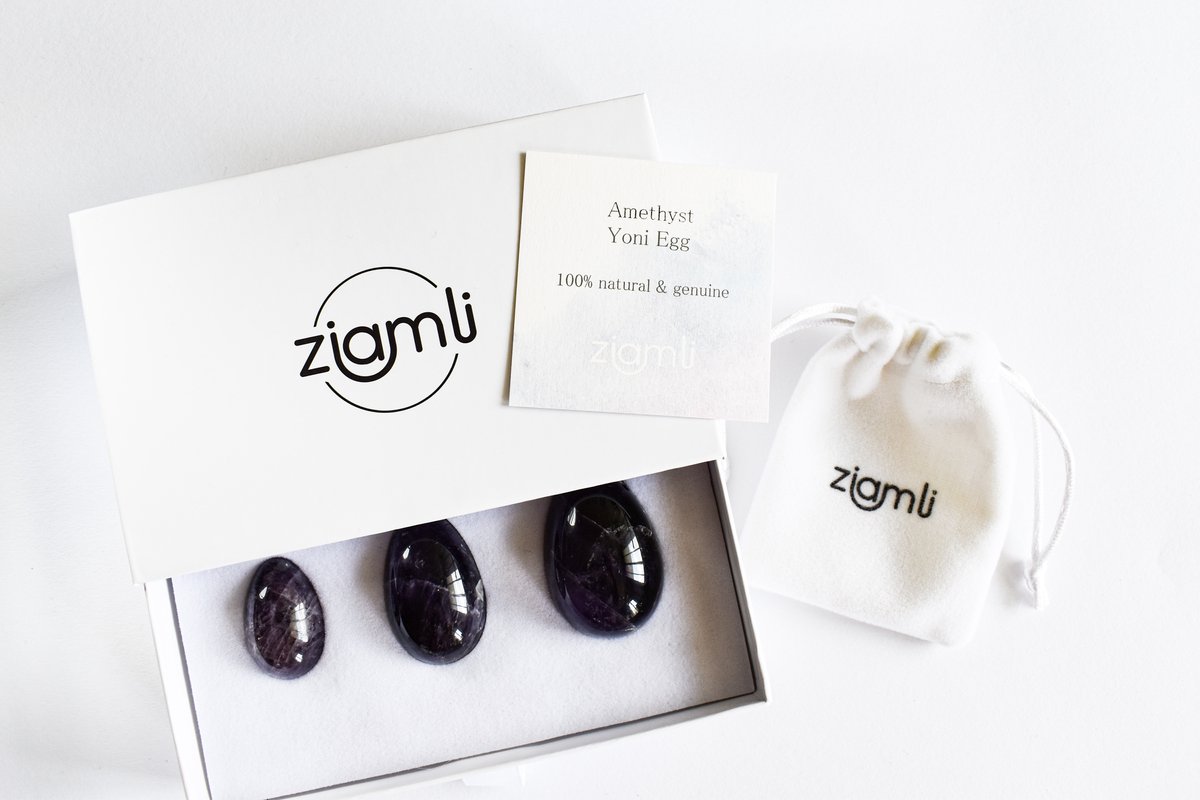 Ziamli Crystal eggs (Kristal eieren) - Set van 3 - Kristal ei - Amethist ei - Drilled - GIA Certified. ziamli.com