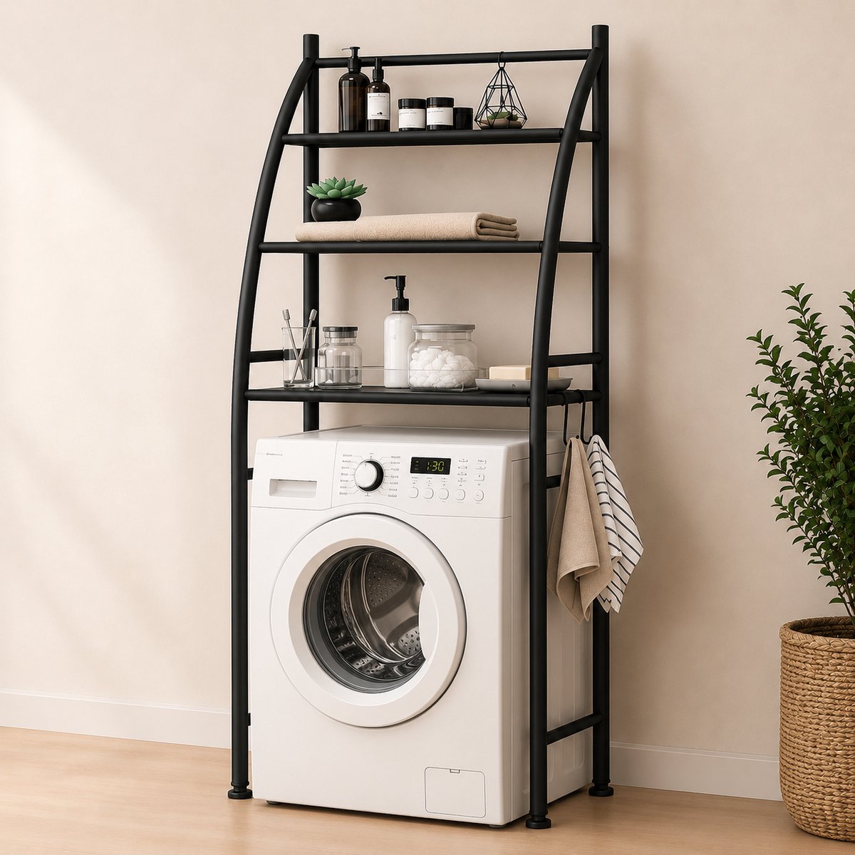 Bol.com MeubelsvanJoep wasmachine ombouw rek zwart 166 x 65 x 25 cm - Wasmachine rek met opbergruimte zwart - Wasmachine rek bov... aanbieding