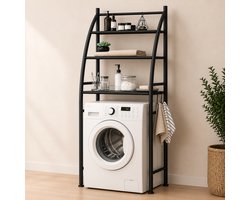 MeubelsvanJoep wasmachine ombouw rek zwart 166 x 65 x 25 cm - Wasmachine rek met opbergruimte zwart - Wasmachine rek bovenlader zwart - Wasmachine rek voorlader zwart - Toilet kast - Wc meubel - Wc kast