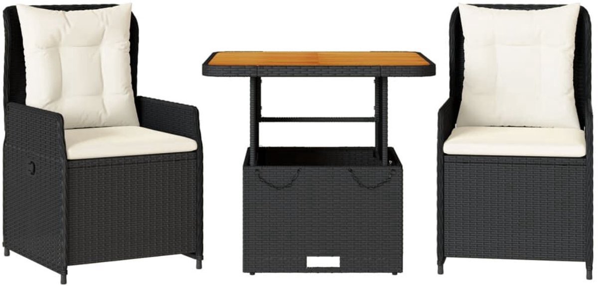 Balkonset 2 personen - Tuinset - Bistroset - Zwart - Weerbestendig - 3 delig - Tuintafel en 2 stoelen - 2 personen - Poly rattan