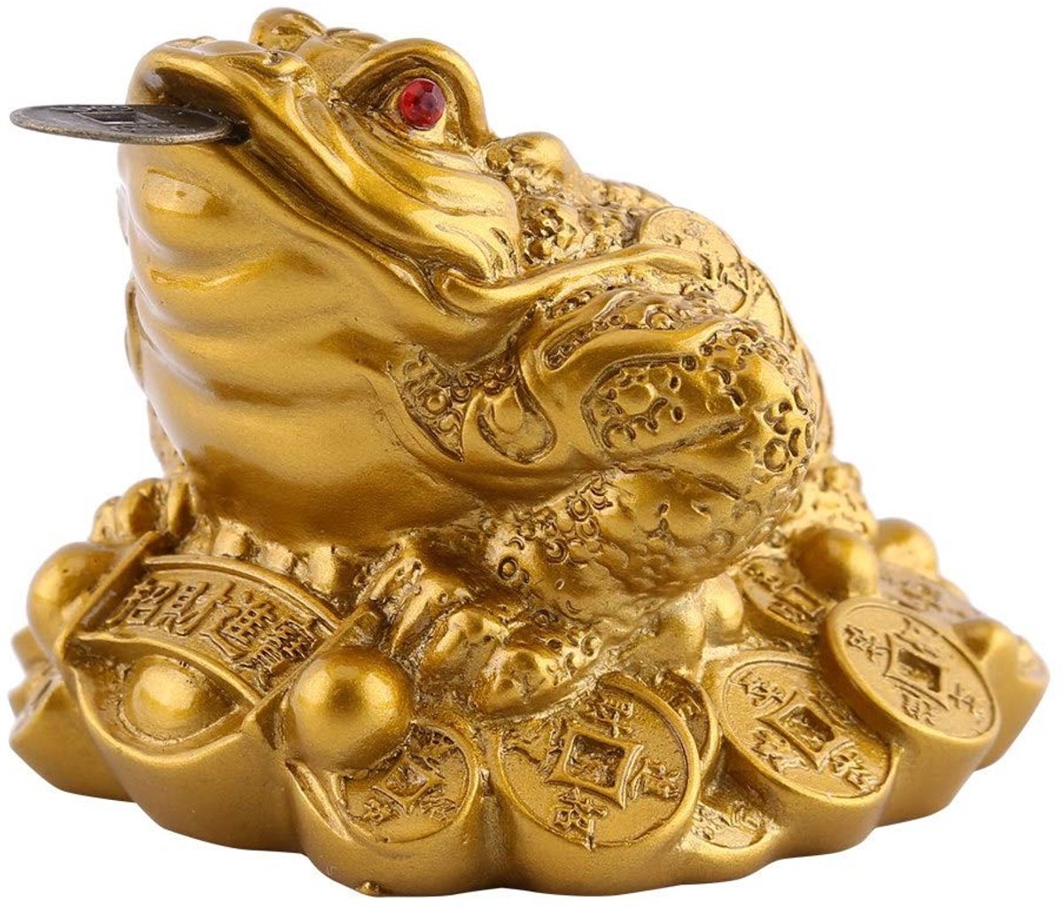 Dailygoods - Dailygoody - Feng Shui Geld Pad Standbeeld - Driepotige Kikker - Geluksbrenger voor Tafelblad - Goud - Decoratie Ornamenten - Rijkdom en Welvaart - Pe