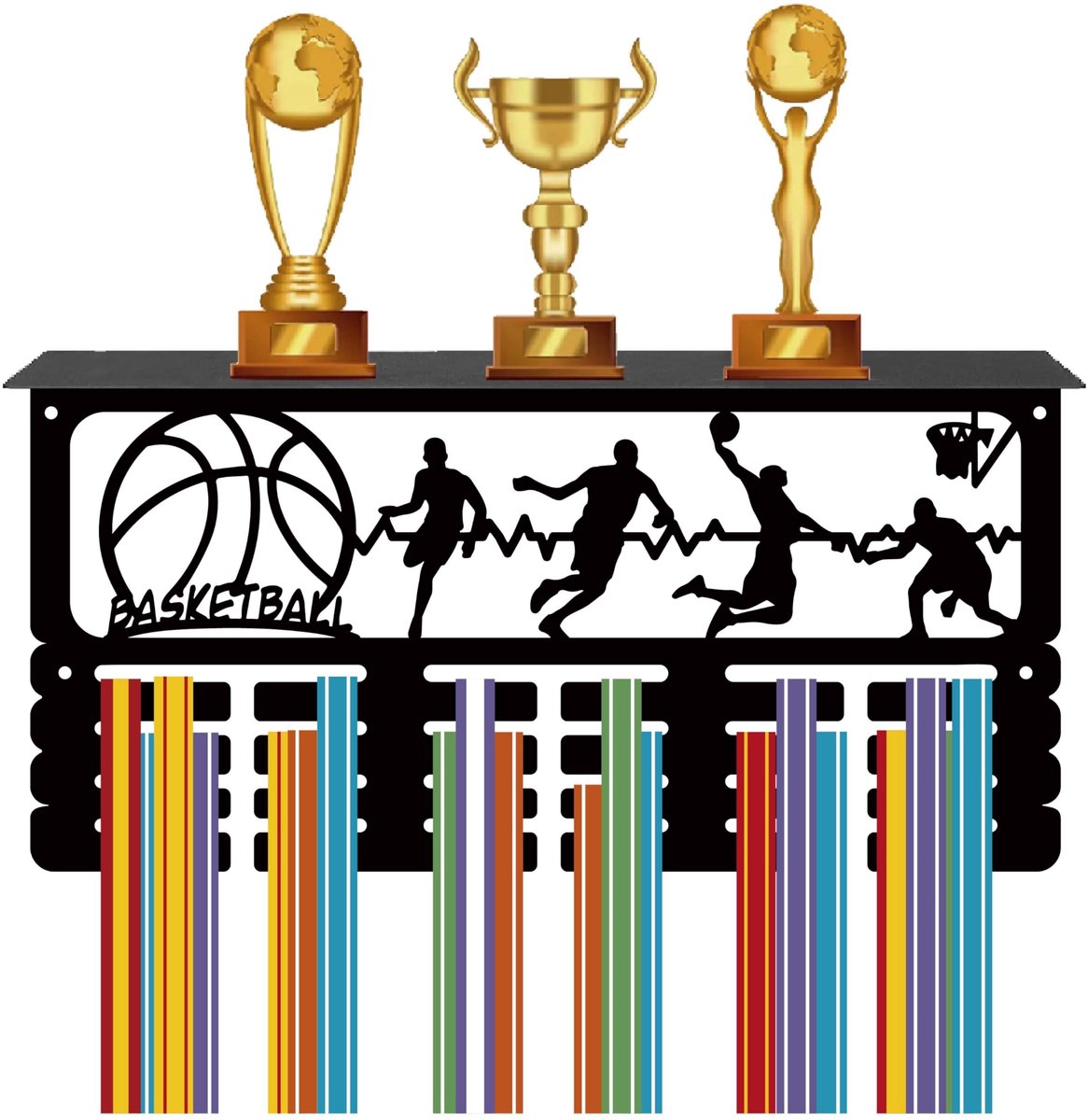Dailygoods - Dailygoody - Basketbal medaillehouder - Trofee plank hanger - Display met plank standaard - Kleur: Basketbal - Sport medaille rek - Geschikt voor: Spo...
