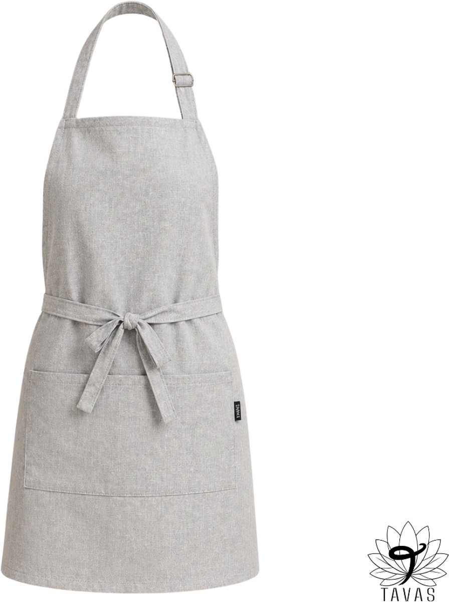 CulinaryKeukenschort - Mistgrijs - Linnenlook - 60x80 cm - Kookschort met Zakken en 86 cm Tailleband - Horeca - Keukenschort Dames - Keukenschort Heren