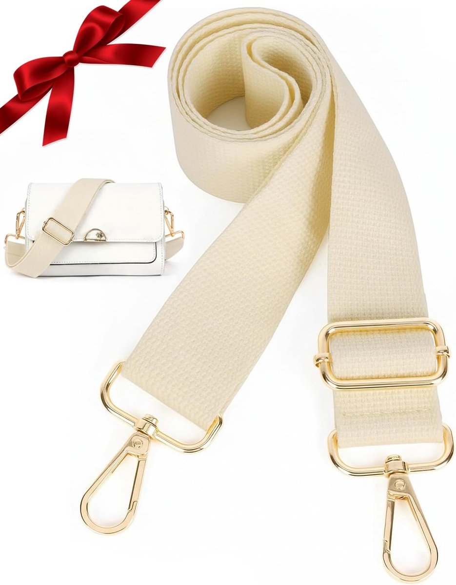 Verstelbare schouderband voor tassen, brede schouderriem in beige met gouden accenten, ideaal voor comfort en stijl
