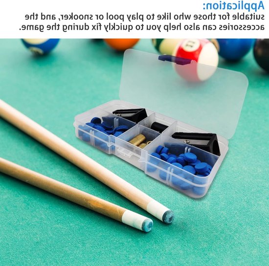 Snooker Keu Trim Kit met Keu Tips, Billiard Keu Bescherming en Tip Trimmer in Opbergdoos — afbeelding 2