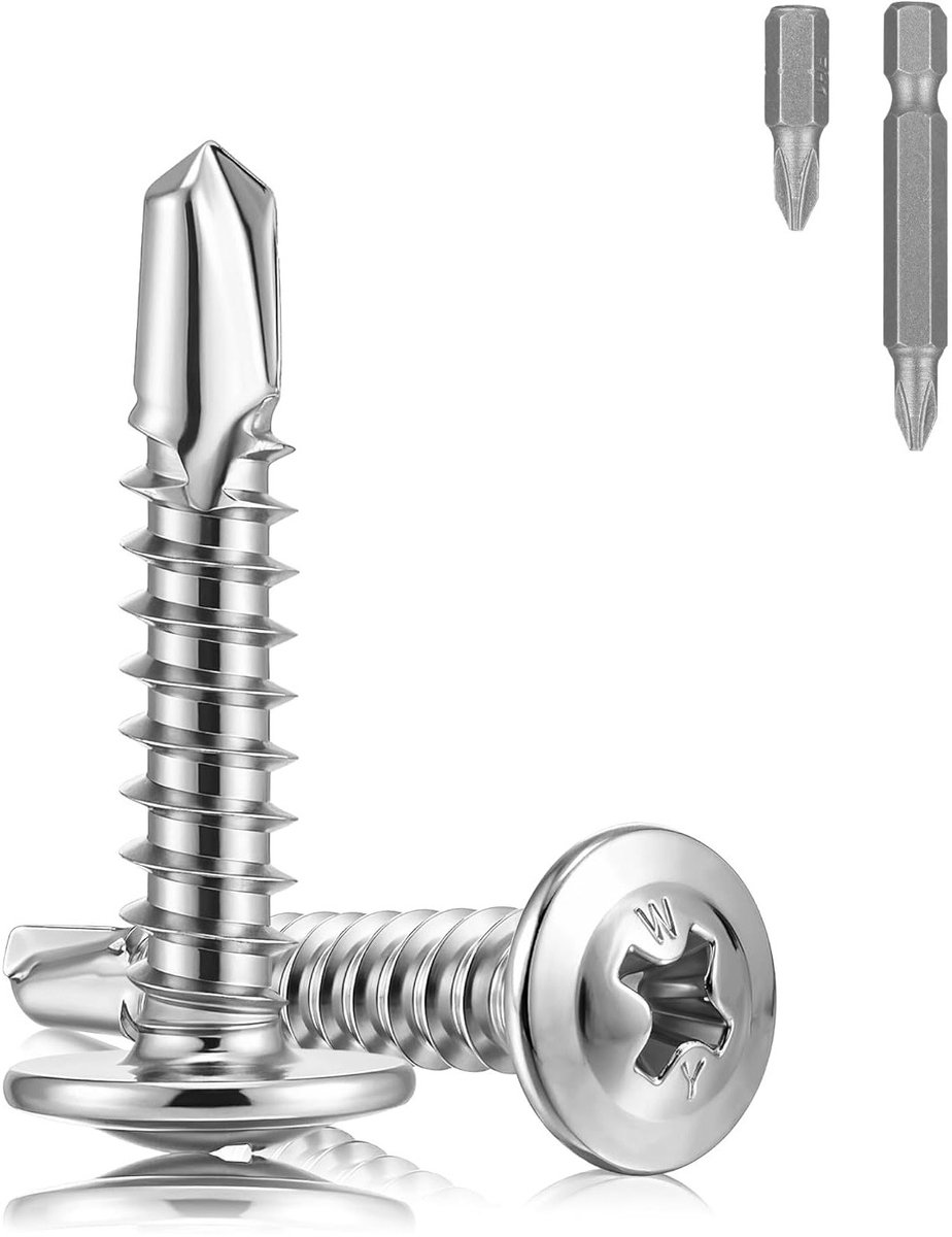 Set van 120 Zelftappende Schroeven RVS M4.2 x 38 mm - Zelfborende Schroeven voor Plaatmetaal en Hout met Schroevendraaier Bit