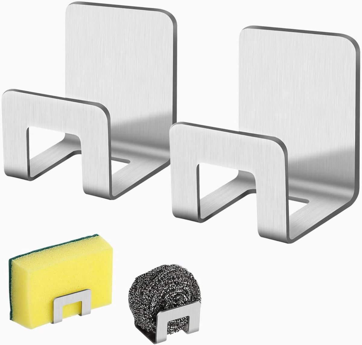 Duurzame en Multifunctionele RVS Sponshouder, 2 Stuks Zelfklevende Houder voor Sponsen, Potdeksels en Badkameraccessoires (Grijs)