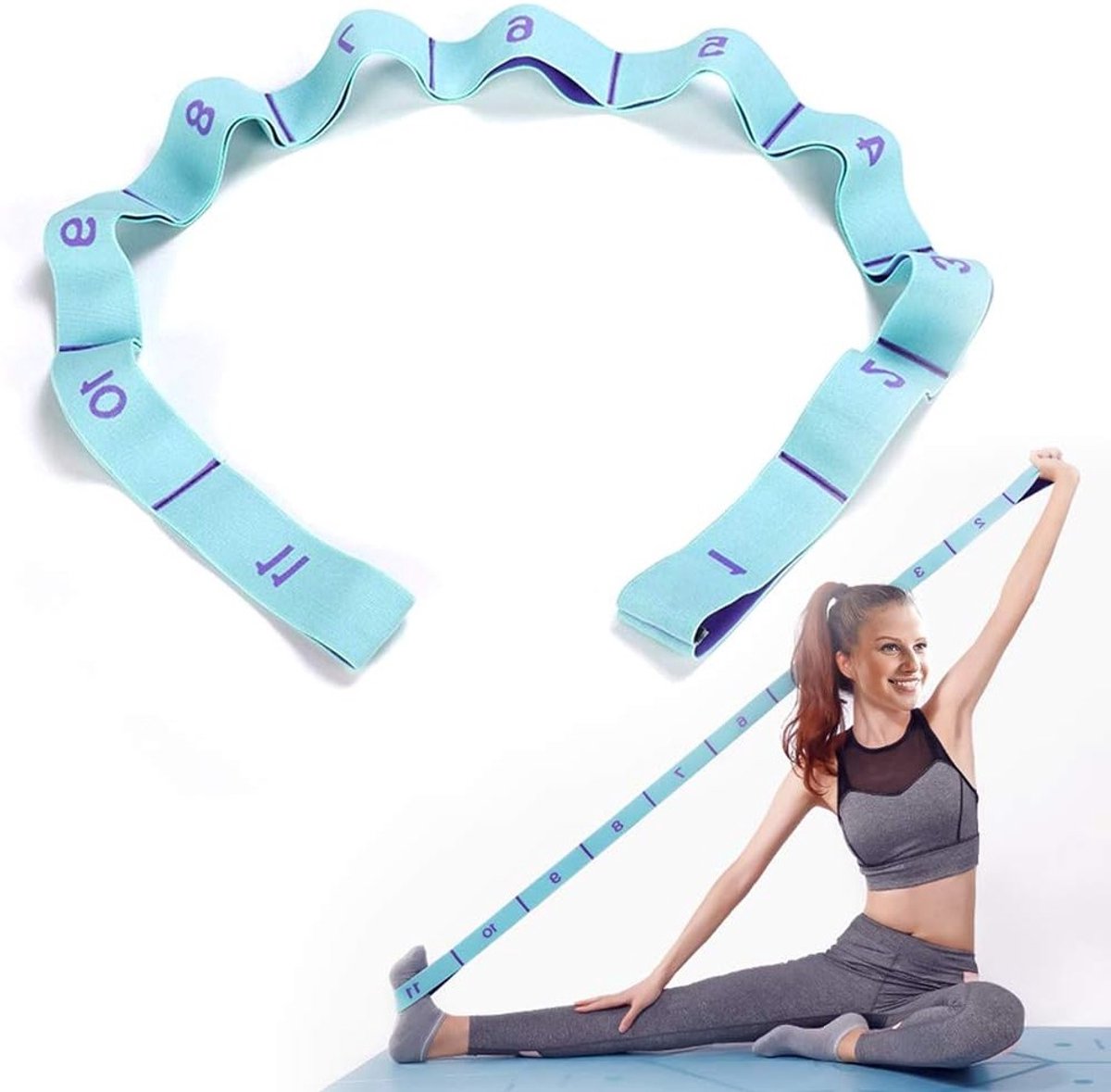 Yoga Oefenriem met 11 Ringen en Elastische Weerstandsband voor Training en Fitness Verbetering