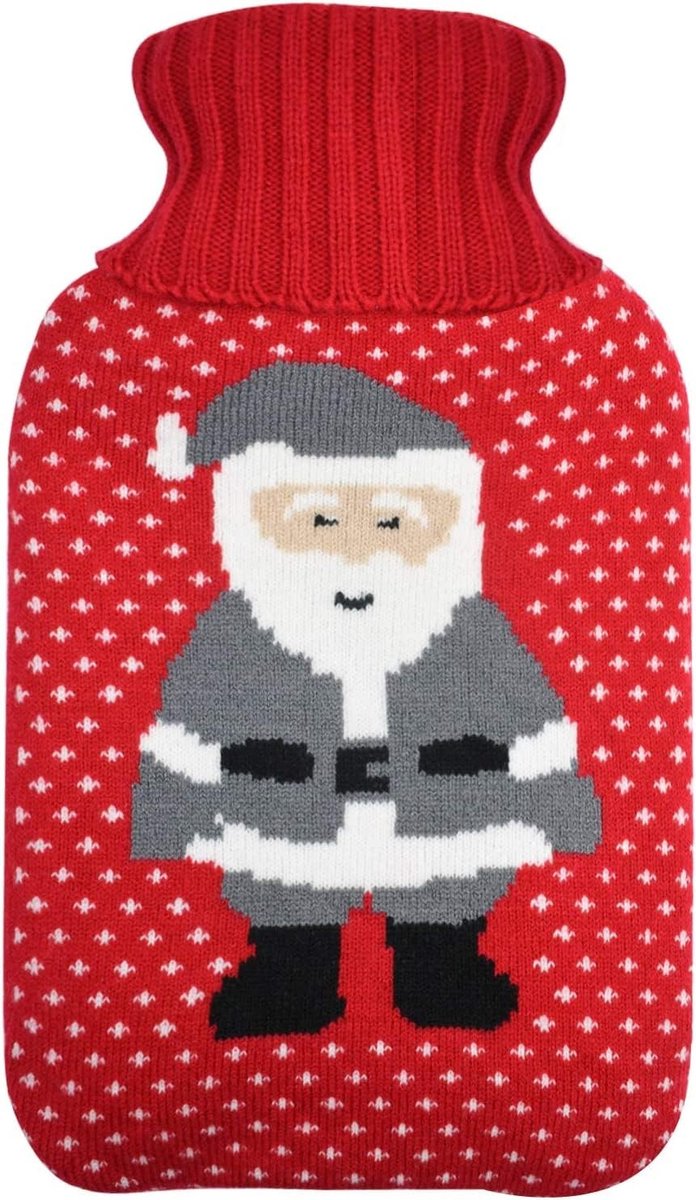 Dailygoods - Dailygoody - Gebreide Hoes voor Warmwaterkruik - Kerstman Themapakket - Rood en Grijs - Isolatie voor Winter - Feestelijk Cadeau voor Familie