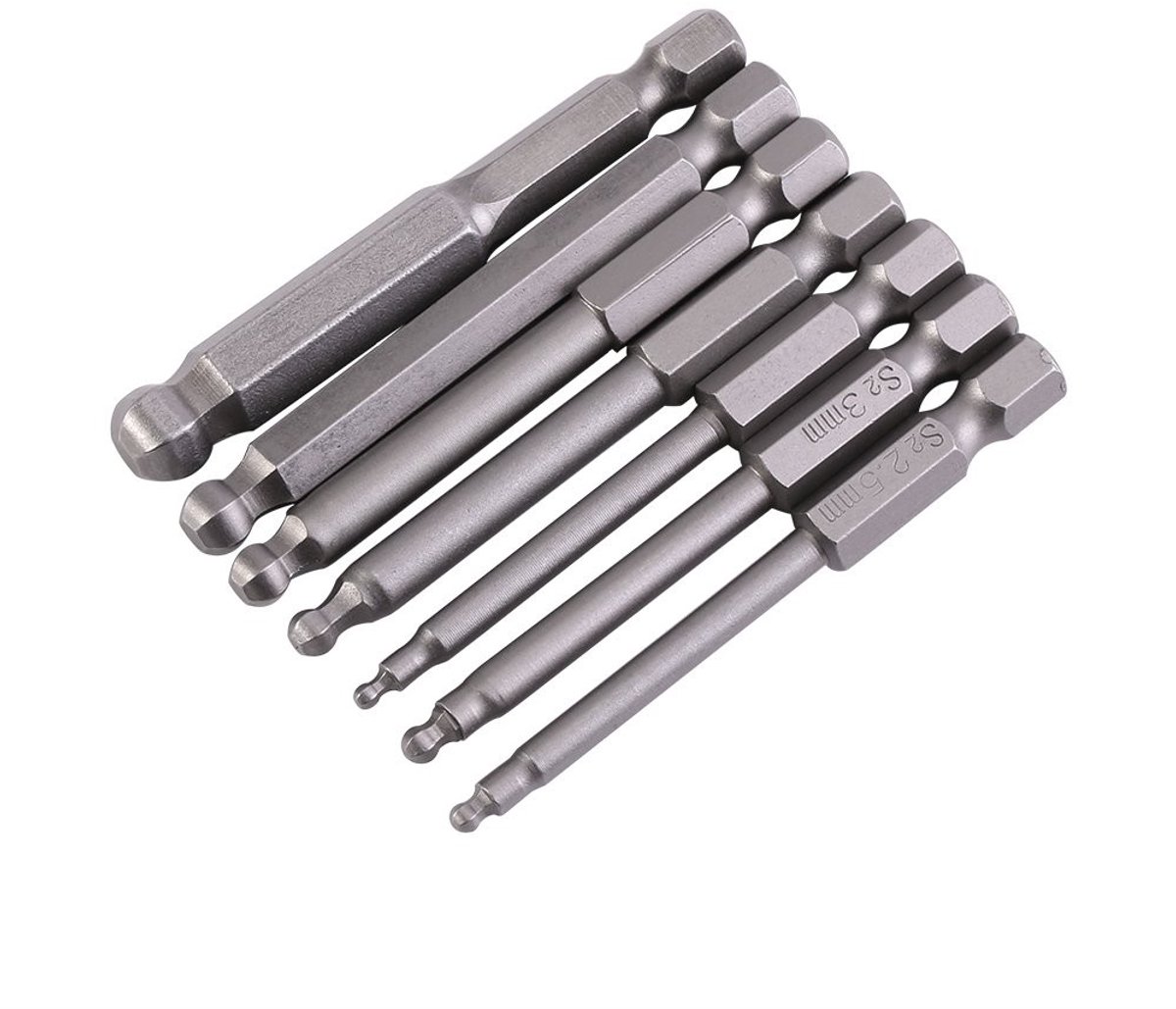Dailygoods - Dailygoody - 7Pcs Ball Head Schroevendraaierset - 1/4 Inch Hex Shank - Magnetisch en Precisie - 65mm Lengte - Geschikt voor Diverse Schroeven - Set va