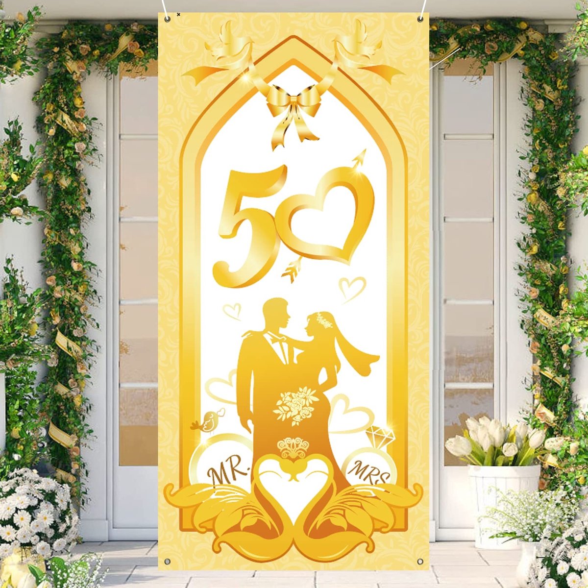 Dailygoods - Dailygoody - Gouden huwelijksverjaardag banner - Feestdecoratie - Stof 180 x 90 cm - Indoor Outdoor - Jubileum - Perfect voor 50 jaar huwelijk