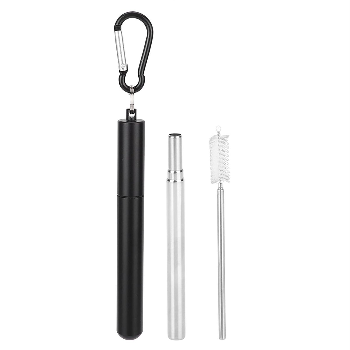 Dailygoods - Dailygoody - Telescopisch Rietje - Herbruikbaar Rietje - Roestvrij Staal - 23 cm - Inclusief Reinigingsborstel - Ideaal voor Thuis en Reizen - Zw