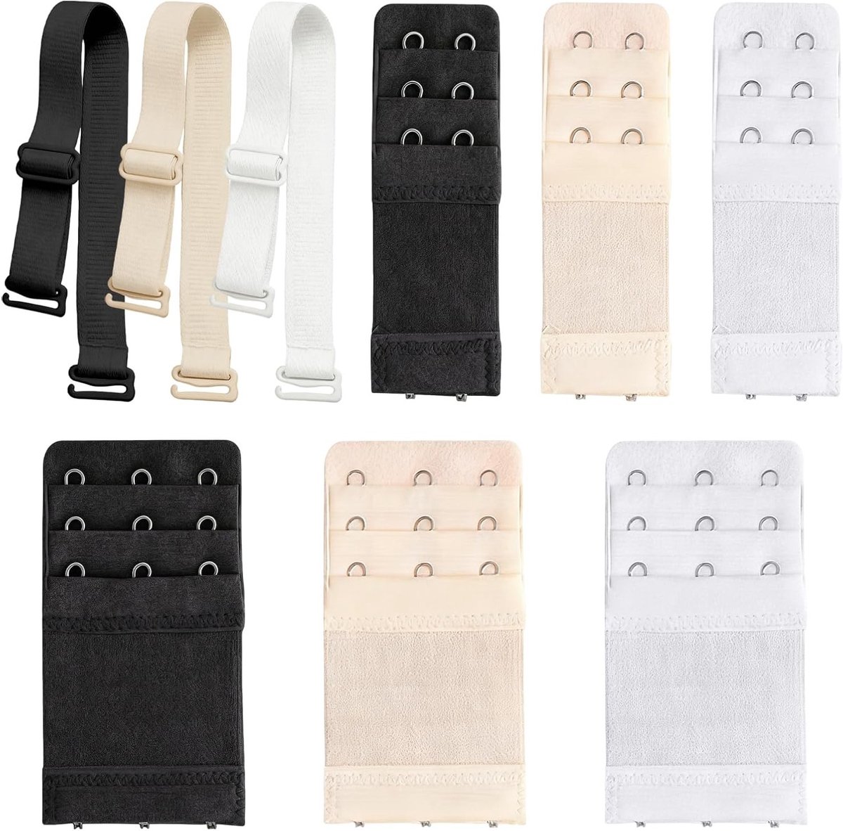Comfortabele bh met 9 verstelbare clips en lange roestvrijstalen armen in wit, zwart, beige en huidskleur