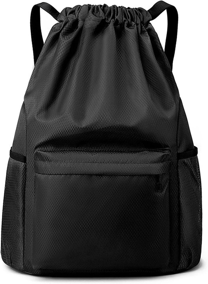 Waterdichte trekkoord tas voor zwemmen en sportactiviteiten, ideaal voor buiten training en fitness, zwart