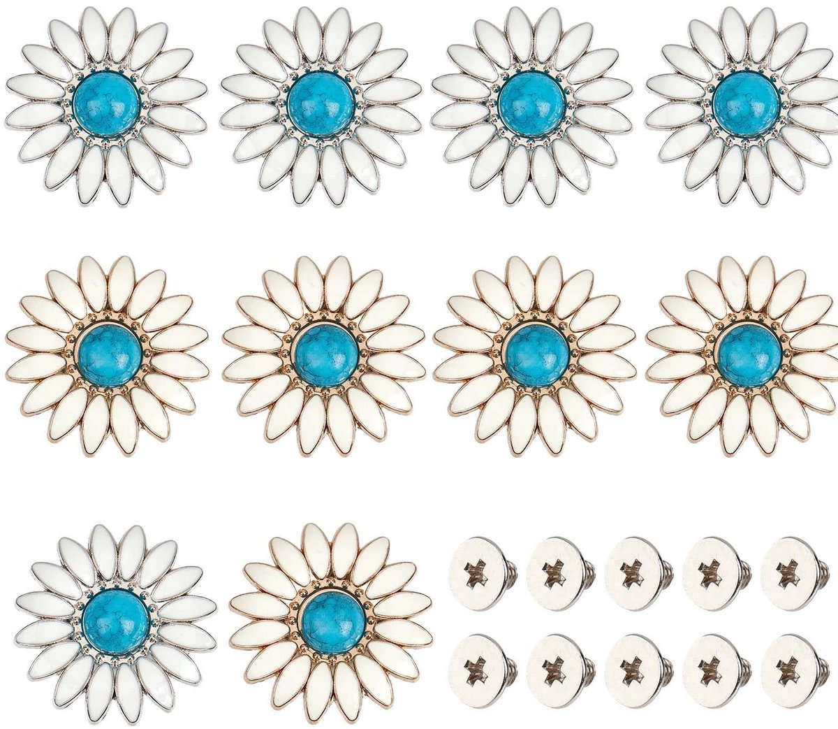 Dailygoods - Dailygoody - Decoratieve Conchos - Vintage Knoppen - Turquoise - Ronde Knoppen - Geschikt voor Lederen Craft - 10 Sets