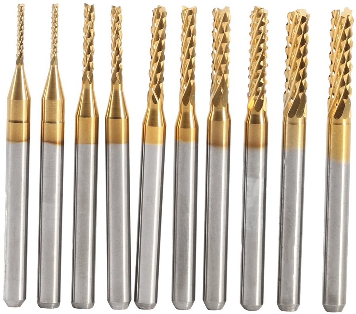 Dailygoods - Dailygoody - Titanium Coated End Mill Set - 10-delige set - Voor CNC frezen en graveren - 1-3mm bits - Hoogwaardige kwaliteit - Geschikt voor metaalbe...