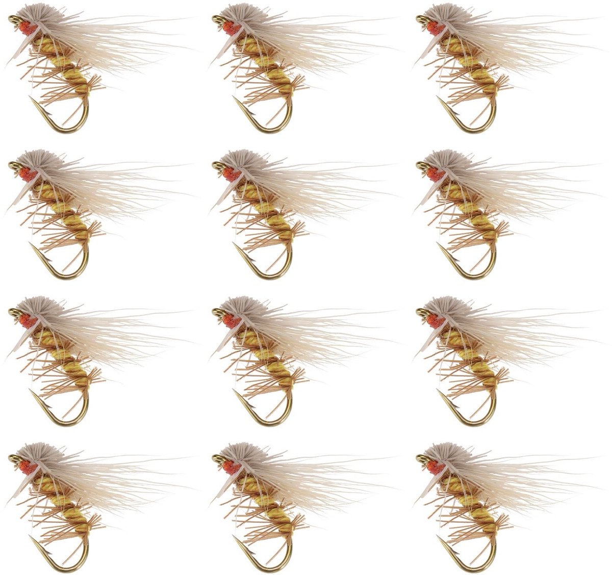 Dailygoods - Dailygoody - Weerhaakloze Droge Vliegen - Vliegvissen - Geel - Zijderupsen - 12 Stuks - Geschikt voor Forel Bas Zalm - 15mm