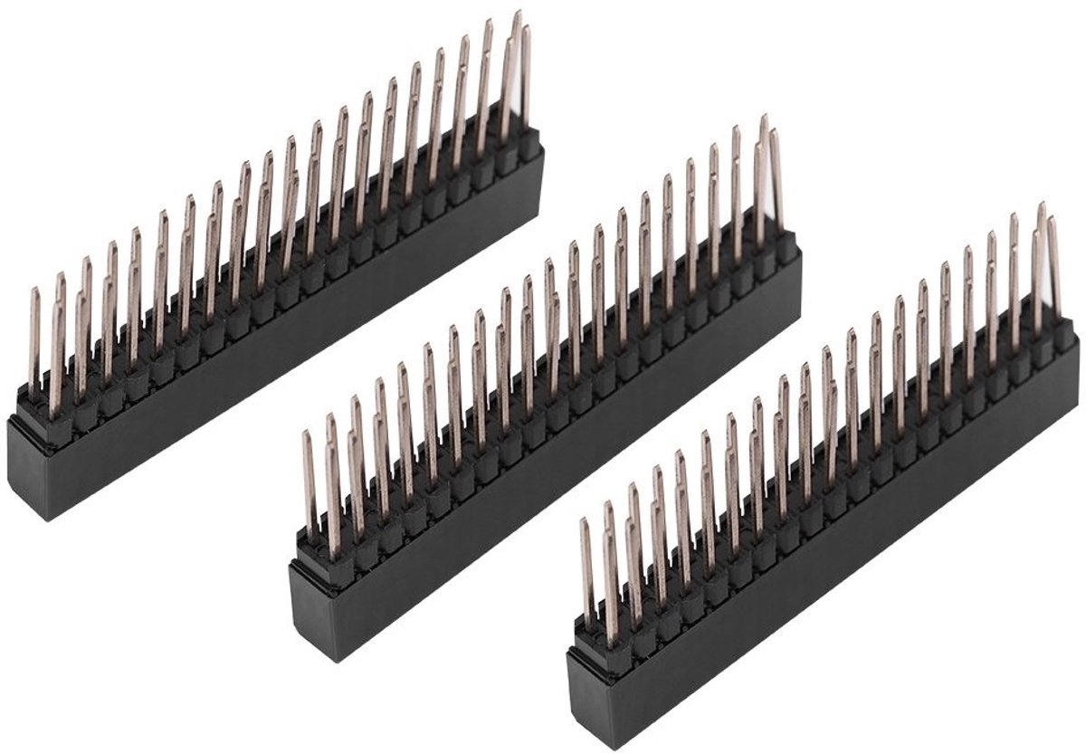 Dailygoods - Dailygoody - Professionele 3 stuks 2 x 20 pinnen - Extra grote vrouwelijke connector - Ideaal voor printbord - Korte header - Geschikt voor RPi - Hoog...