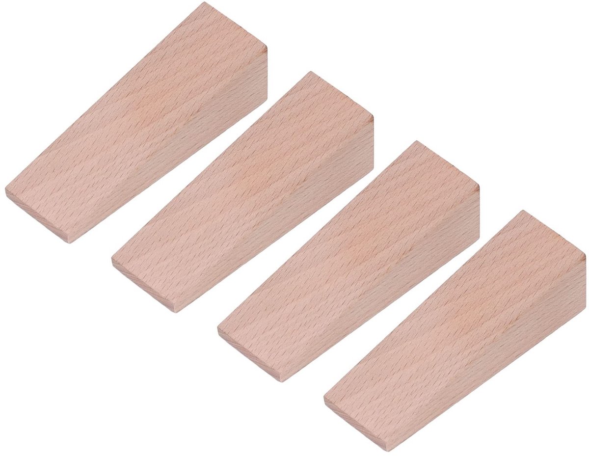 Dailygoods - Dailygoody - Set van 4 Houten Deurstoppers - Antislip Driehoekig - Ideaal voor Woonkamer en Badkamer