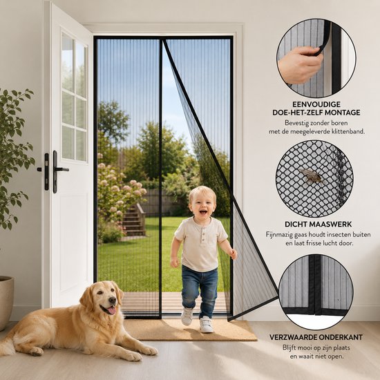 BOECK Hor voor Deur - Magnetische Deurhor - Insectenwerende Vliegengordijn Hor - Zelfsluitend - Zonder Boren - Geschikt voor Balkondeur, Tuindeur en Caravan van BOECK — afbeelding 4