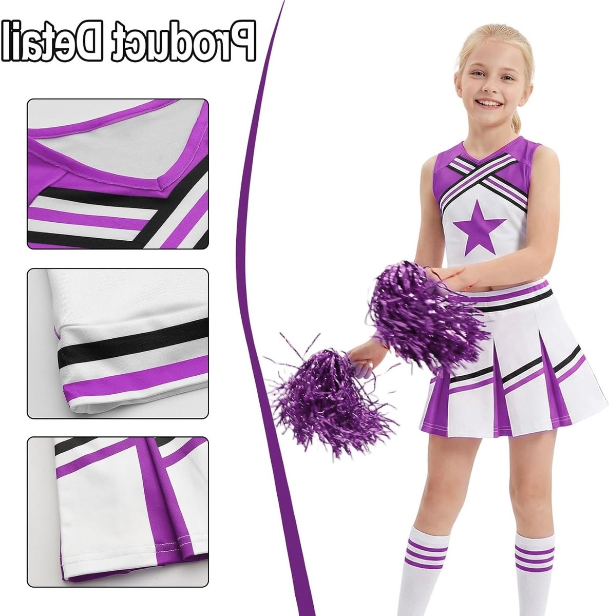 Carnaval Kostuum voor Meisjes met Pompoms en Strik Haar Elastiek - Cheerleader Outfit voor Halloween en Feestjes