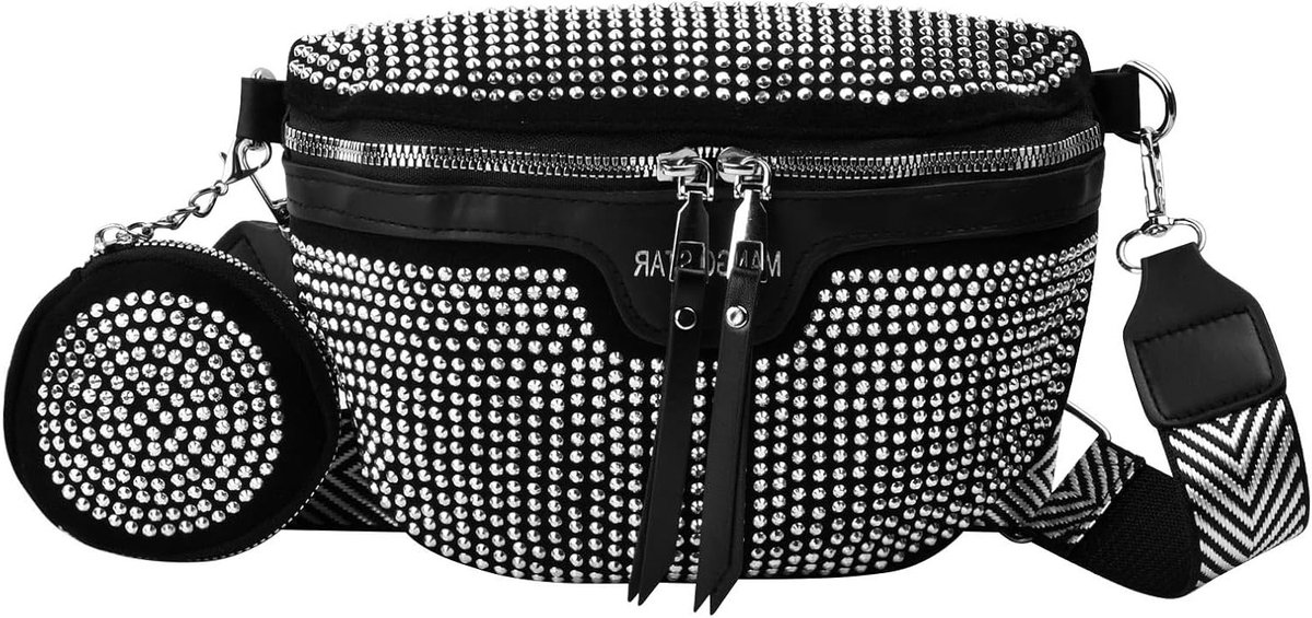 Rhinestone Heuptas van PU Leer met Afneembare Portemonnee voor Vrouwen - Ideaal voor Feesten, Festivals en Sportactiviteiten, Stijlvol en Functioneel