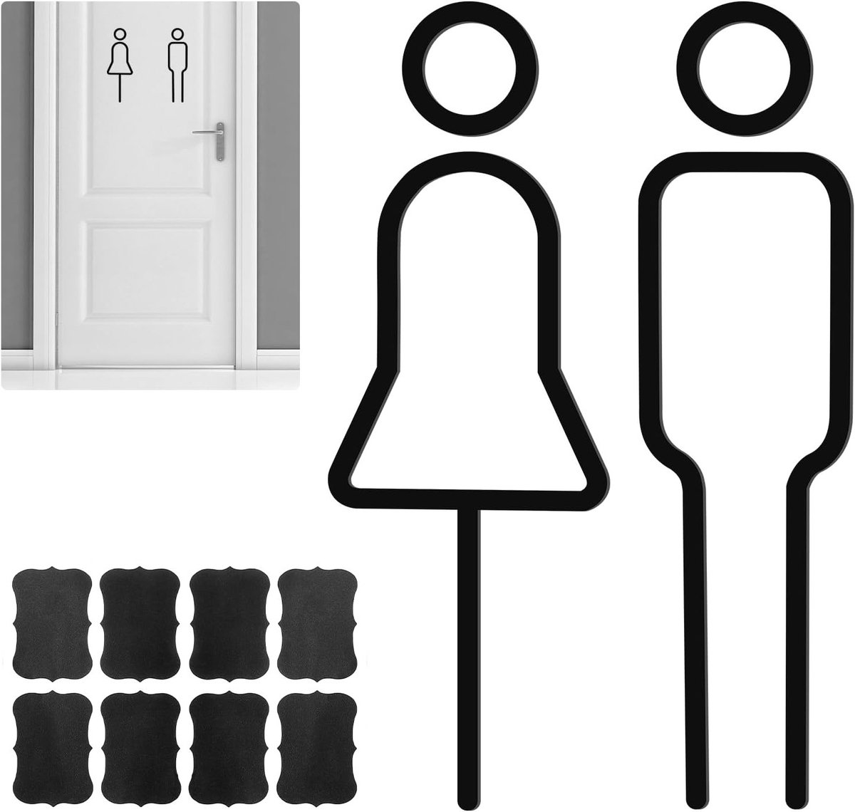 Zelfklevend Acryl Toiletschild met Mannen en Vrouwen Symbool voor Gastentoilet, Ideaal voor Hotels, Restaurants en Kantoorruimtes - Zwart