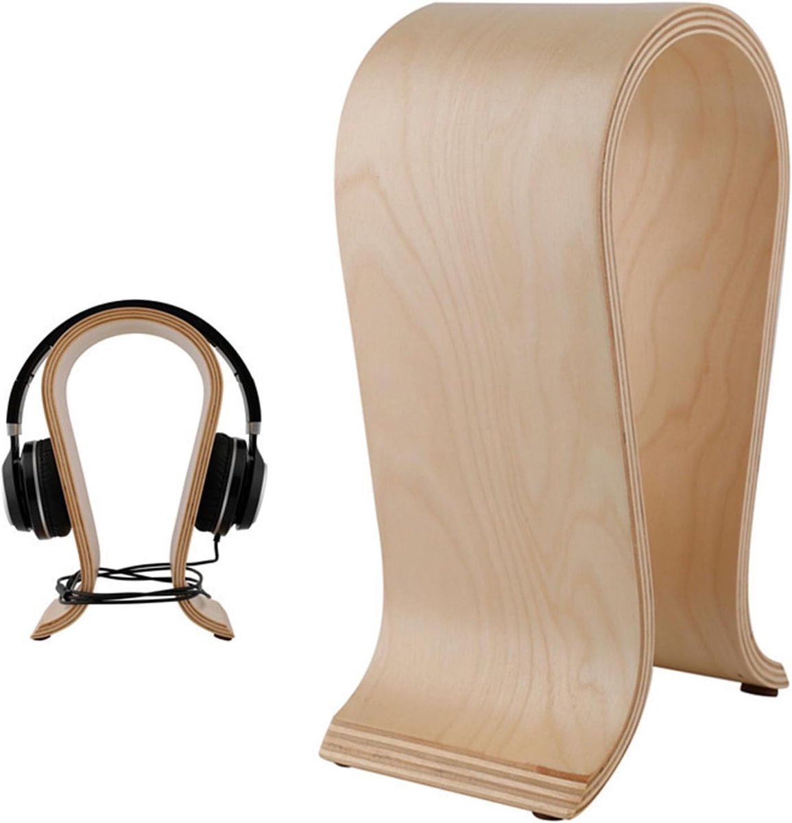 Houten Hoofdtelefoonstandaard, U-vormige Houder, Universele Basis, Duurzaam en Antislip, Geschikt voor Draadloze en Draadgebonden Hoofdtelefoons