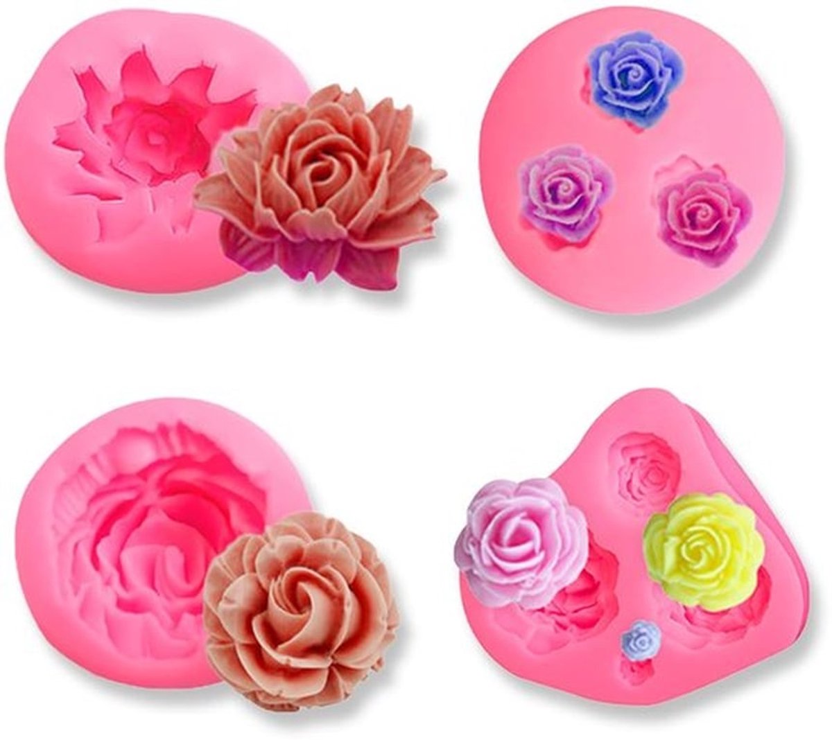 4 - 3D Siliconen Mallen - Bloemen en Rozen - Ideaal voor Taartdecoratie