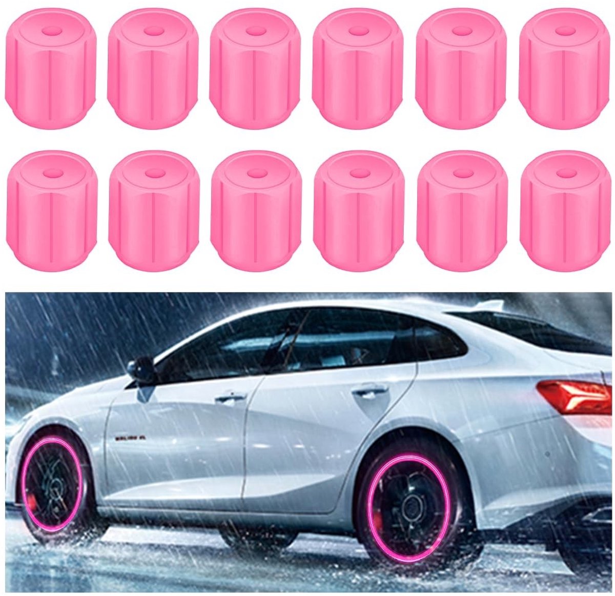 Dailygoods - Dailygoody - Ventieldoppen - Fluorescerend - Roze - Kunststof - 12 stuks - Geschikt voor auto, motorfiets, vrachtwagen en fiets