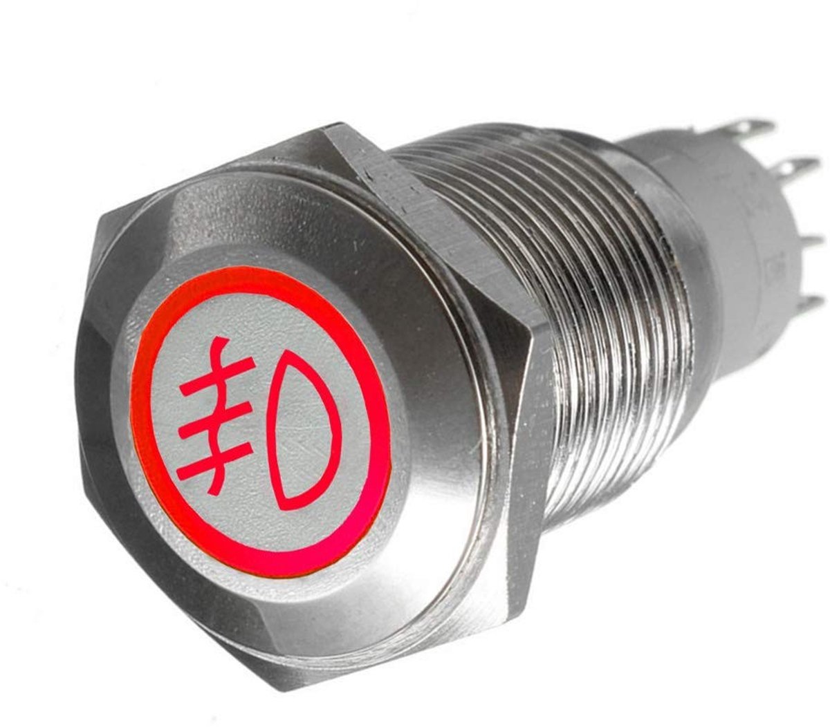Dailygoody - RVS Drukknop Schakelaar 16mm met Rode LED voor Auto en Truck - Waterdicht 12V 3A