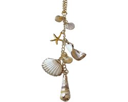Auto decoratie - Auto hanger - Auto accessories - Auto decoratie - autodecoratie- Schelphanger voor Achteruitkijkspiegel - Handgemaakte Interieur Decoratie - 18cm - Goud