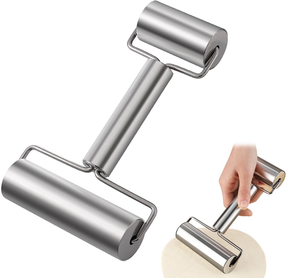 Dailygoods - Dailygoody - Deegroller - Kleine en middelgrote deegroller - Anti-aanbaklaag - Zilver - Deeguitroller - Geschikt voor bakken - Roestvrij staal