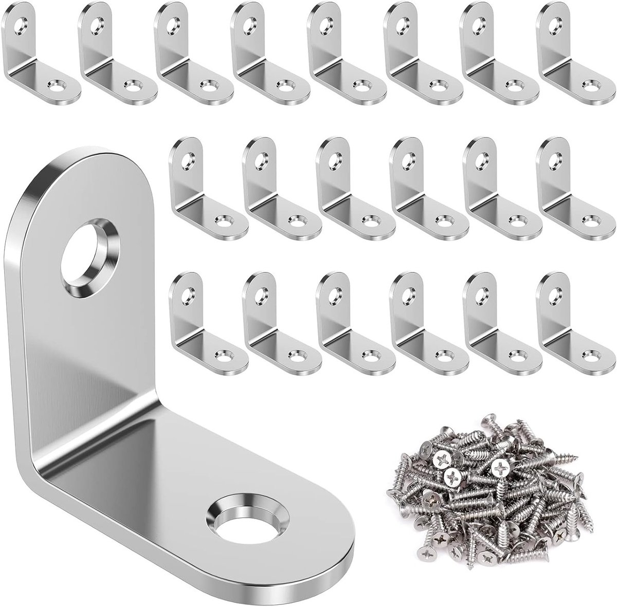 Hoekbeugels 20 Stuks, Metalen 90 Graden Beugels 30 x 30 mm, RVS Bevestigingsmateriaal voor Meubels, Tafels, Stoelen en Boekenkasten