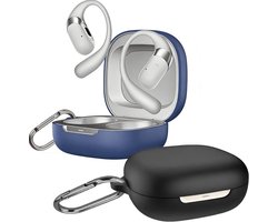 (2 Pack) easyBee Case Compatible with SHOKZ OpenFit 2+ T921 / OpenFit 2 T920 Charging Case with 2 Keychain, Soft Liquid Silicone Ultra Thin Shockproof Protective Kit - Black and Blue