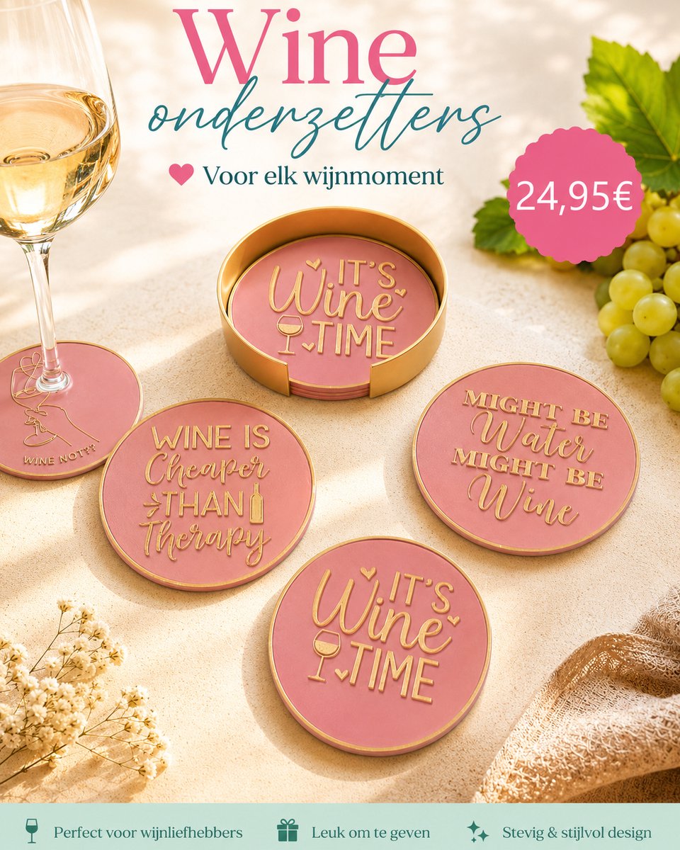 winecoaster wijnonderzetter wijn roze/goud