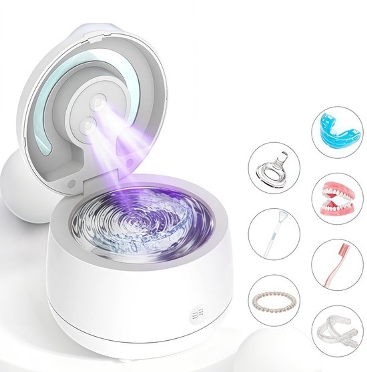 Ultrasoon reiniger - Ultrasone Kunstgebit Reiniger - Beugelreiniger - Gebitsreiniger 43 kHz - Sieradenreinigingsmachine - Brillenreiniger - Horlogereiniger - Gebitsprotheses reiniger - Ringenreiniger - Scheermesje reiniger - 300 ml inhoud - Wit