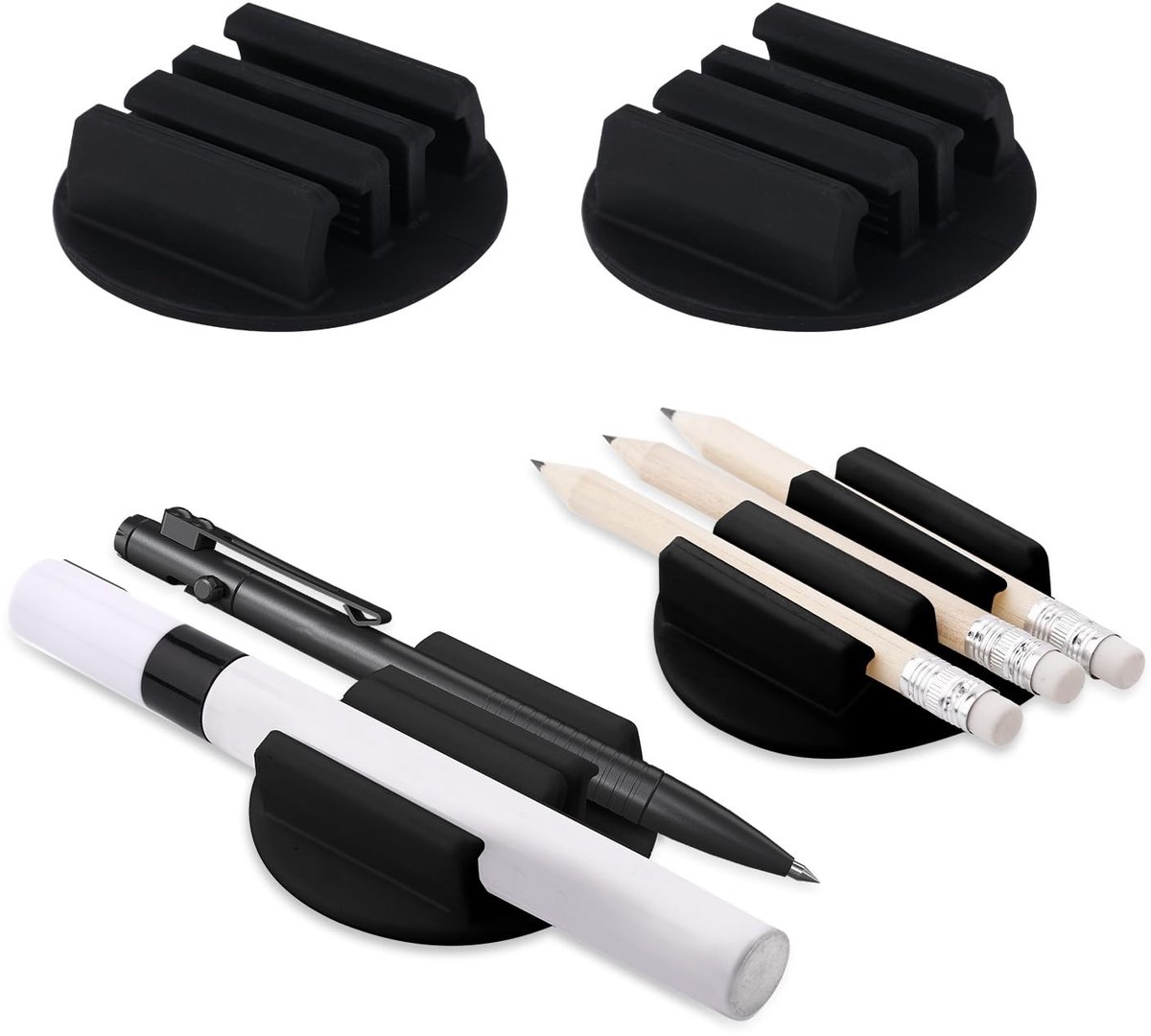 Dailygoods - Dailygoody - 4stks Zelfklevende Pennenhouder - Siliconen Markeerhouder - Handig voor Bureau - Zwart - Kantooraccessoires - Voor School en Thuis - Desk