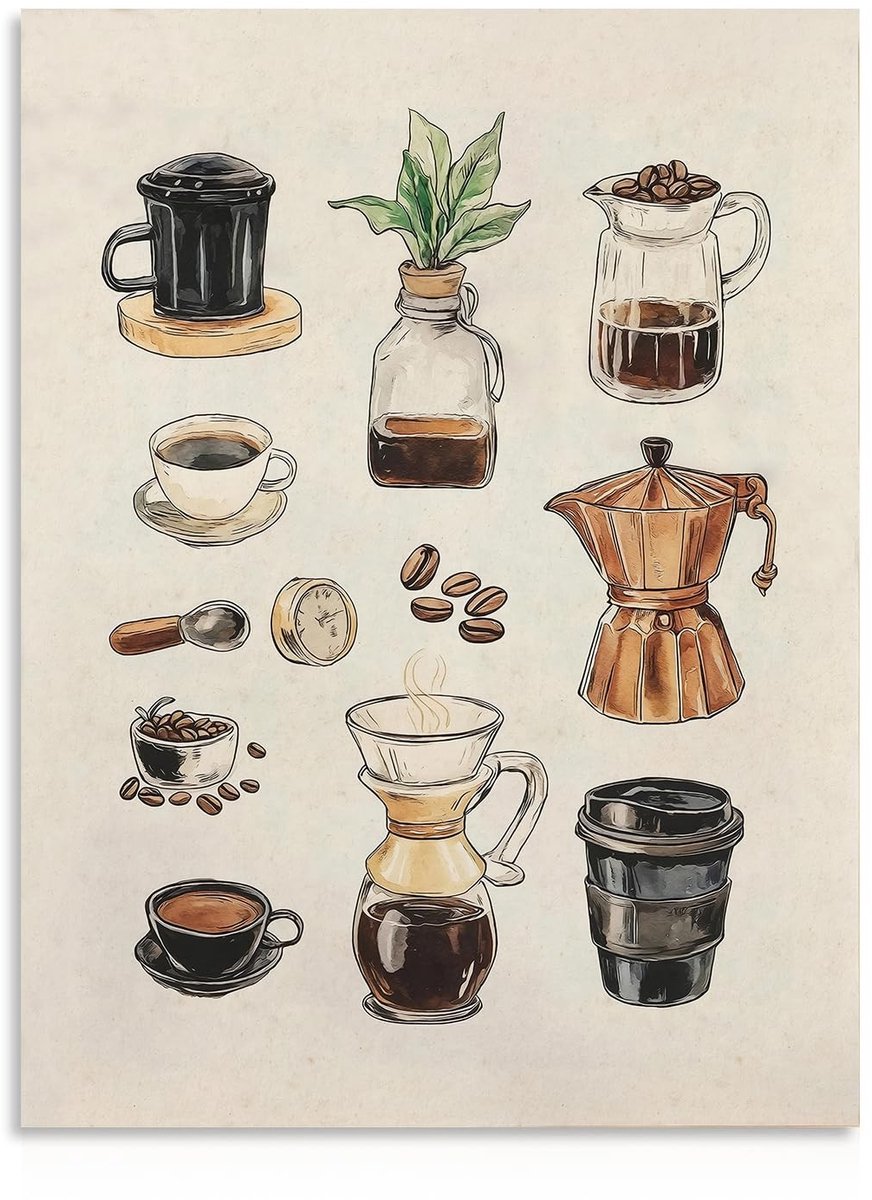 Dailygoods - Cosensi - Dailygoody - Koffie Muurkunst - Retro Koffie Poster - Unframed Decor - 12x16 Inch - Keuken Decoratie - Perfect voor Thuis en Kantoor